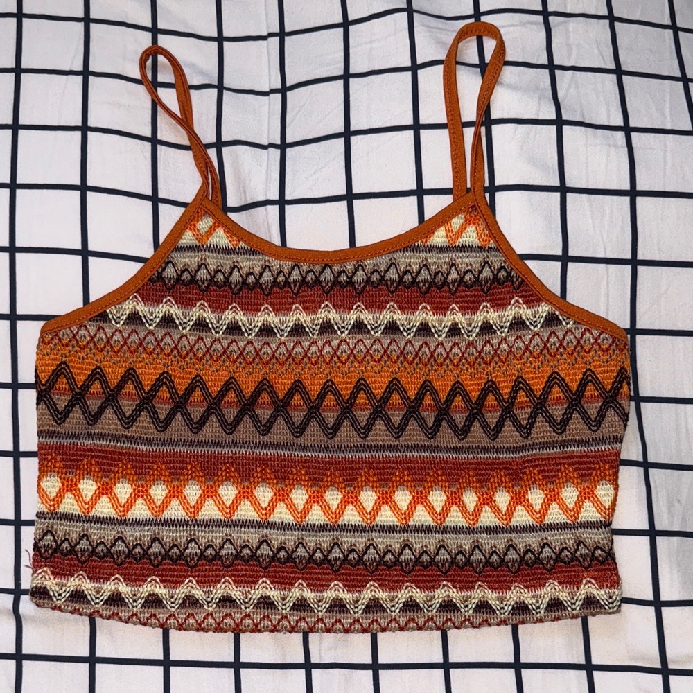Multicolor Orange Brown Autumn Sunset Themed Patterned Women's Top